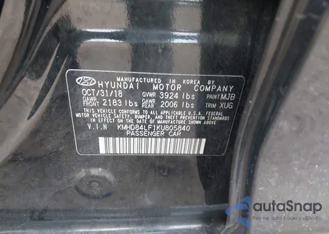 2019 Hyundai Elantra Limited z USA, uszkodzony, nr VIN KMHD84LF1KU805840